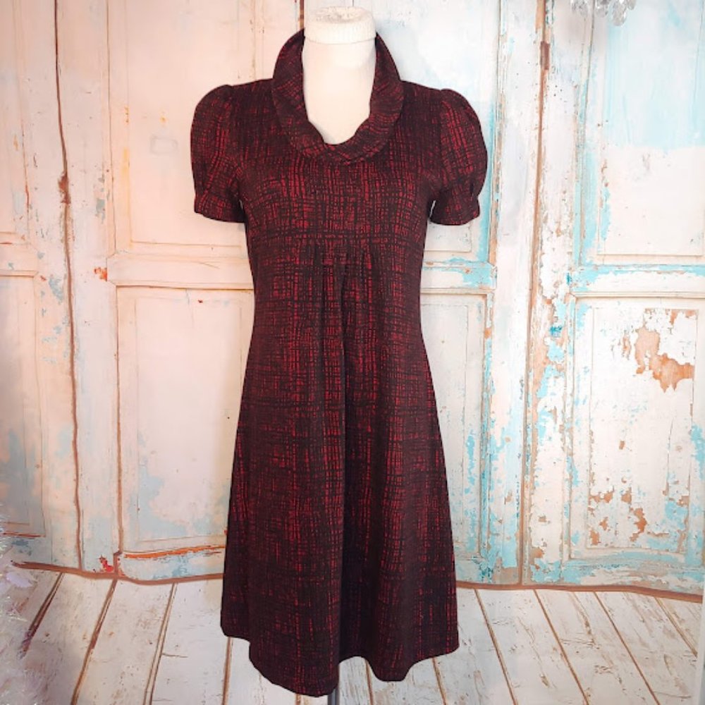 Calvin Klein cow neck princess sleeve stretch fabric zipper dress/size S/red blk